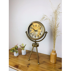 Mey İthalat® Eskitme Metal Mini Tripod Kaos Masa Saati 45×26 cm