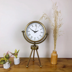 Mey İthalat® Eskitme Metal Mini Tripod Retro Masa Saati 45×26 cm