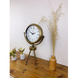 Mey İthalat® Eskitme Metal Mini Tripod Retro Masa Saati 45×26 cm