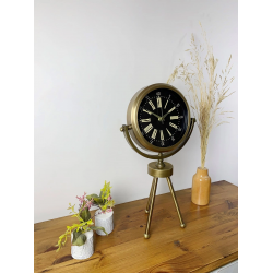 Mey İthalat® Eskitme Metal Mini Tripod Zarif Masa Saati 45×26 cm