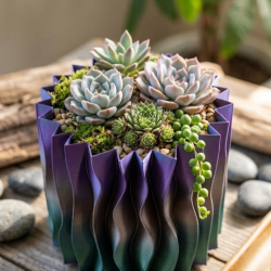 Mey İthalat® Estetik Dalga Formlu Mor 3D Baskı Dekoratif Vazo Modern Ev Aksesuarı