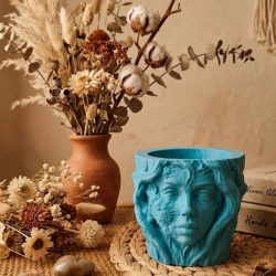 Mey İthalat® Estetik Kadın Yüzü Heykel Tasarımlı Dekoratif 3D Saksı Vazo