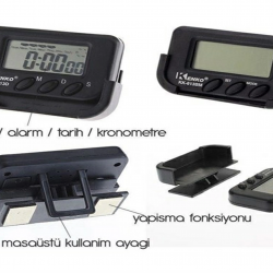 Mey İthalat®  Ev ve Araç Tipi Dijital Saat Kronometreli Alarmlı Pilli Saat