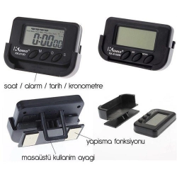 Mey İthalat®  Ev ve Araç Tipi Dijital Saat Kronometreli Alarmlı Pilli Saat