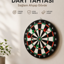 Mey İthalat® Evde, Ofiste ve Oyun Alanlarında Kullanıma Uygun Sağlam Ahşap Gövdeli Dart Tahtası