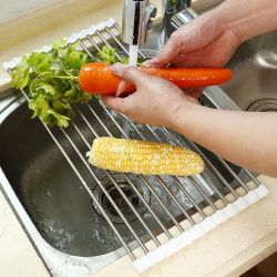 Mey İthalat®  Evye Üstü Katlanır Nihale Paslanmaz Çelik Pratik Sebze Meyve Bulaşık Kurutma Süzgeci