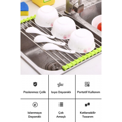 Mey İthalat®  Evye Üstü Katlanır Nihale Paslanmaz Çelik Pratik Sebze Meyve Bulaşık Kurutma Süzgeci