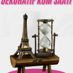 Mey İthalat® Eyfel Kulesi Tasarımlı Kum Saati Kristalleştirilmiş Kum Saati Dekoratif Ahşap Görünümlü