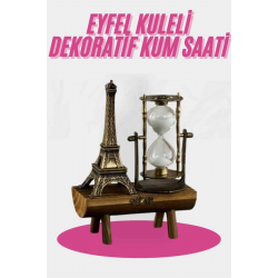Mey İthalat® Eyfel Kulesi Tasarımlı Kum Saati Kristalleştirilmiş Kum Saati Dekoratif Ahşap Görünümlü