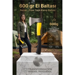 Mey İthalat® Fiber Saplı Kamp Baltası 600 gr, Profesyonel Nacak, Kırılmaz Saplı Odun Kesme ve Yarma Baltası 723199