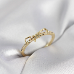 Mey İthalat® Fiyonk Model Zirkon Taşlı Gold Renk Kadın Yüzük