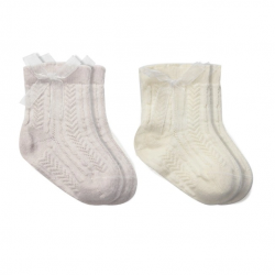 Mey İthalat® Fiyonklu Penye Soket Çorap 2li 10149 Taş