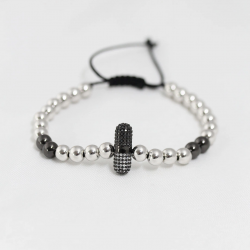 Mey İthalat® Füme Gümüş Renk Çelik Zirkon Objeli Asansörlü Bileklik