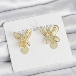 Mey İthalat® Füsun Küpesi Model Gold Renk Kelebek Model Pirinç Kadın Küpe