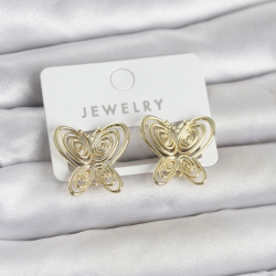 Mey İthalat® Füsun Küpesi Model Gold Renk Kelebek Model Pirinç Kadın Küpe