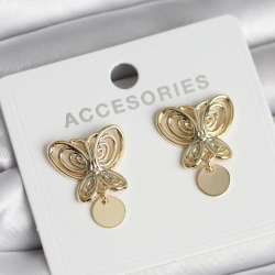 Mey İthalat® Füsun Küpesi Model Gold Renk Kelebek Model Pirinç Kadın Küpe