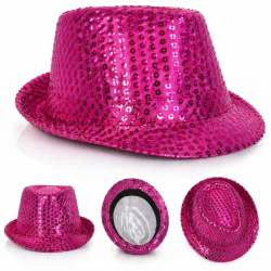 Mey İthalat® Fuşya Pembe Payetli Disco Parti Şapkası Yetişkin Işıltılı Fötr Model