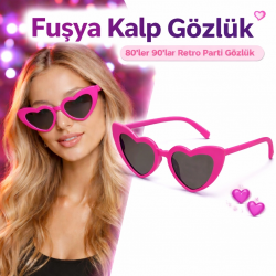 Mey İthalat® Fuşya Pembe Retro Kalp Gözlük – 80’ler 90’lar Stil Parti Gözlüğü