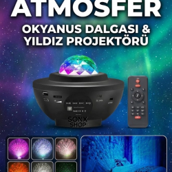 Mey İthalat® Galaksi Yıldız Projektörü ve Bluetooth Hoparlör 10 Renk Modlu Okyanus Dalgalı Gece & Disko ası