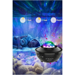 Mey İthalat® Galaksi Yıldız Projektörü ve Bluetooth Hoparlör 10 Renk Modlu Okyanus Dalgalı Gece & Disko ası