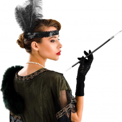 Mey İthalat® Gatsby Aksesuar Seti – Siyah Charleston Saç Bandı & Sigaralık