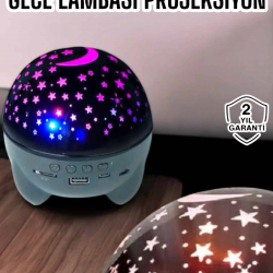 Mey İthalat® Gece Lambası Projeksiyon Görünümlü Şarjlı Yıldızlı Yuvarlak