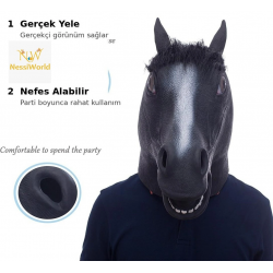 Mey İthalat® Gerçekçi At Kafası Maskesi Siyah Renk