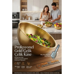 Mey İthalat® Gold Çelik Profesyonel Kase 28 cm - Çok Amaçlı Karıştırma Kabı, Salata & Sunum Kasesi, Dekoratif Meyvelik 723295