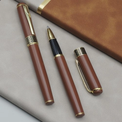 Mey İthalat®  Gold İşlemeli Kahverengi Metal Roller Kalem