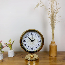 Mey İthalat® Gold Metal Çini Desen Masa Saati 25×20 cm