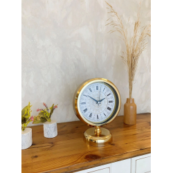 Mey İthalat® Gold Metal Çini Desenli Roma Rakamlı Masa Saati