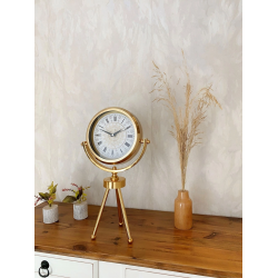 Mey İthalat® Gold Metal Mini Tripod Çini Desenli Roma Rakamı Masa Saati 45×26 cm