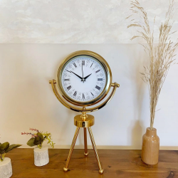 Mey İthalat® Gold Metal Mini Tripod Desenli Roma Rakamı Masa Saati 45×26 cm