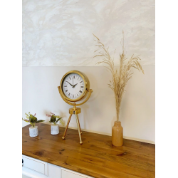 Mey İthalat® Gold Metal Mini Tripod Desenli Roma Rakamı Masa Saati 45×26 cm
