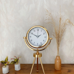 Mey İthalat® Gold Metal Mini Tripod Lüks Masa Saati 45×26 cm