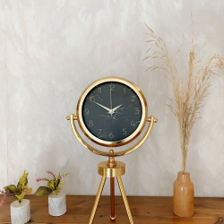 Mey İthalat® Gold Metal Mini Tripod Mermer İlhamı Masa Saati 45×26 cm