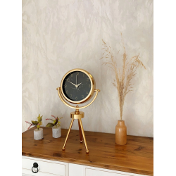 Mey İthalat® Gold Metal Mini Tripod Mermer İlhamı Masa Saati 45×26 cm