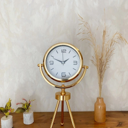 Mey İthalat® Gold Metal Mini Tripod Modern Masa Saati 45×26 cm – Şık ve Dekoratif Tasarım