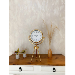 Mey İthalat® Gold Metal Mini Tripod Modern Masa Saati 45×26 cm – Şık ve Dekoratif Tasarım