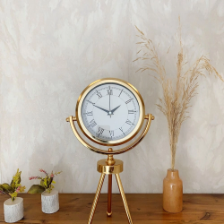 Mey İthalat® Gold Metal Mini Tripod Retro Masa Saati 45×26 cm