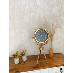 Mey İthalat® Gold Metal Mini Tripod Sade Masa Saati 45×26 cm