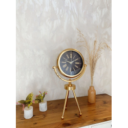 Mey İthalat® Gold Metal Mini Tripod Zarif Masa Saati 45×26 cm