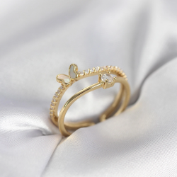 Mey İthalat® Gold Renk 2'li Zirkon Taşlı Kelebek Model Kadın Yüzük