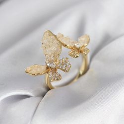 Mey İthalat® Gold Renk Beyaz Kelebek Model Zirkon Taşlı Kadın Yüzük