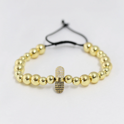 Mey İthalat® Gold Renk Çelik Zirkon Objeli Asansörlü Bileklik