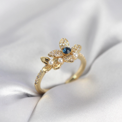 Mey İthalat® Gold Renk Çiçek Model Zirkon Taşlı Kadın Yüzük