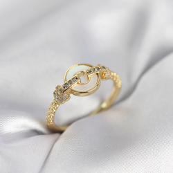 Mey İthalat® Gold Renk Daire Form Sedef ve Zirkon Taşlı Kadın Yüzük