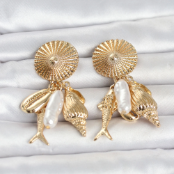 Mey İthalat® Gold Renk Deniz Temalı Vintage Kadın Küpe