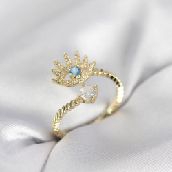 Mey İthalat® Gold Renk Göz Model Zirkon Taşlı Kadın Yüzük