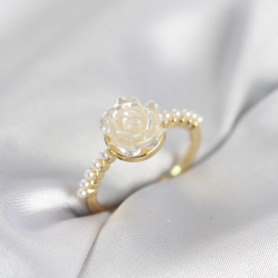 Mey İthalat® Gold Renk Gül Model İncili Kadın Yüzük